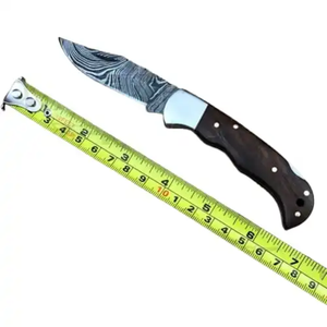 Cuchillo Plegable de Acero de Damasco de Grado Industrial con Mango de Madera, Hoja de Punta Caída, Apertura Deslizante, Herramienta EDC para Camping y Senderismo - Product Image 4