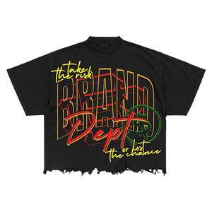 Boxy Fit Cropped Screen Print Curved Hem <b>Tshirts</b> Custom Plain Men Plus Size Cotton Shirt Wholesale Dtg <b>Printer</b> T-Shirt Printing - Product Image 2