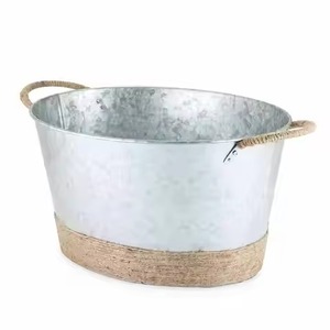High On Demand Galvanized Metal Planters Set Circular Shape With Handles Durable Outdoor Garden Use Flower Green Plant <b>Container</b> - Product Image 6