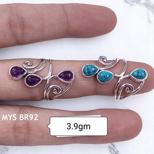 Anillo de Plata de Ley 925 con 3 Piedras de Corte Pera, Joyería Boho Personalizada, Anillo de Boda Clásico con Turquesa y Amatista Naturales Grandes y Gruesas - Product Image 2