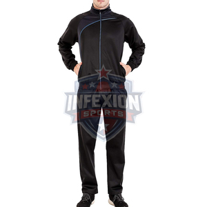 Survêtement sportif noir respirant pour homme, fermeture éclair intégrale, col montant, manches longues, design uni, coupe classique, idéal pour l'automne - Product Image 4