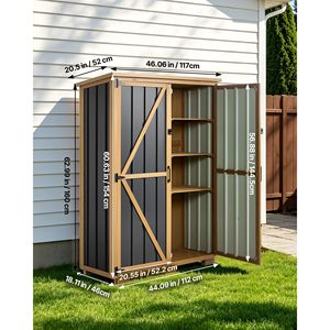 Caseta de Almacenamiento para Exteriores de 46.06" X 62.99", Caseta de Madera y Metal para Herramientas de Jardín con Puertas con Cerradura, Techo Inclinado Impermeable - Product Image 4