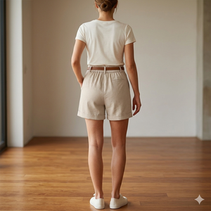 Wholesale Custom Women's Cotton Breathable Quick Dry Ruffles Mid Elastic Waist Fold-<b>up</b> Leg <b>Opening</b> Sporty Summer Shorts - Product Image 2