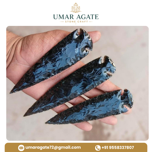 Couteau à lame en forme de feuille en obsidienne noire et en verre d'obsidienne aqua, poli à la main, en pierre naturelle, outil spirituel, cadeau - Product Image 2