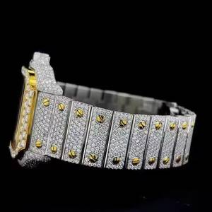 Montre mécanique à cadran carré en acier inoxydable avec lunette et bracelet sertis de diamants, squelette, luxe, sport, charme, bijoux de mode - Product Image 3