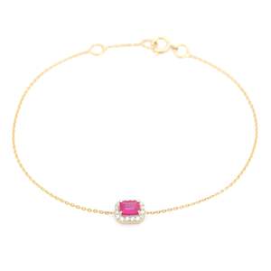 14K Solid Gold <b>Ruby</b> Halo Diamond Chain <b>Bracelet</b> for Women - Product Image 6