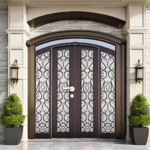 Porte d'entrée de sécurité en acier moderne, style fer forgé, design durable et imperméable pour usage commercial et résidentiel, garantie de 3 ans - Product Image 1