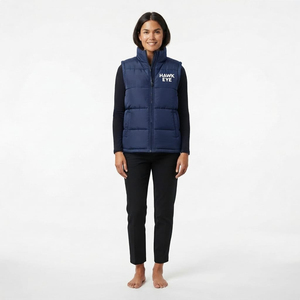 Veste matelassée sans manches pour femme, col montant, fermeture éclair intégrale, couleur bleu marine unie, qualité supérieure, vente en gros personnalisée, style décontracté - Product Image 5