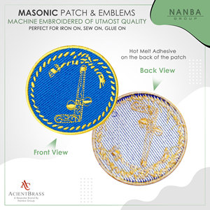 Patch maçonnique rond brodé Tubal Cain - Bleu et Or, diamètre 3 pouces - Product Image 2