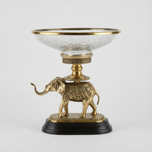 Premium <b>Decorative</b> Handmade Gold Rim Glass Bowl <b>Elephant</b> Base Antique Finish Stand Fruits Snacks Serving Centerpiece Weddings - Product Image 1
