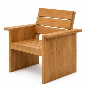 Chaise de jardin contemporaine de luxe en teck massif, confortable, avec assise à lattes flottante, accoudoirs à panneaux latéraux massifs, écologique et durable - Product Image 2