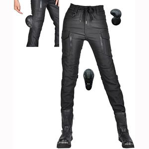 Pantalon de moto noir uni pour homme avec fermetures éclair, protections renforcées aux genoux, équipement de sécurité pour la conduite - Product Image 1
