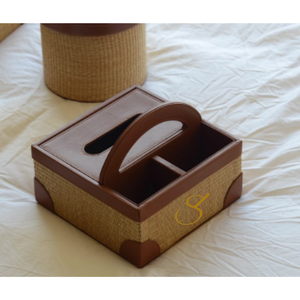 Boîte à mouchoirs en rotin tissé à la main avec poignée en cuir et organiseur - Product Image 3