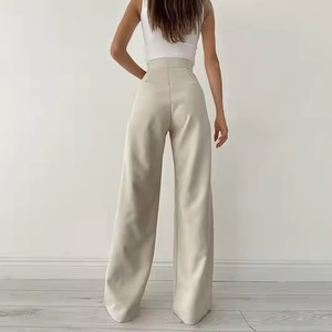 Pantalones casuales de mujer al por mayor, de cintura alta, con cordón, de algodón, holgados, de pierna ancha, pantalones anchos para mujer - Product Image 2
