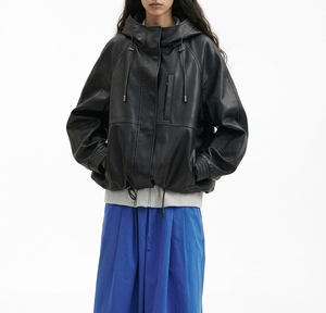 Chaqueta Bomber con Capucha para Mujer, Color Gris Sólido, Poliéster, Resistente al Viento, Estilo Utilitario, Cierre de Cremallera, Manga Larga, Ropa de Abrigo para Otoño - Product Image 4