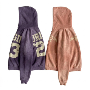 Vintage Washed Full <b>Zip</b> Hoodie 100% Cotton Fleece Windproof Regular Fit Men Women Streetwear Drop Shoulder - Product Image 5