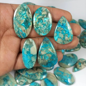 Cabujones de crisocola natural de alta calidad, cristal con base plana, pulido de alta calidad, para la elaboración de joyería. - Product Image 6