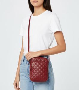 Red Quilted Genuine Leather Crossbody Bag with Zip Closure and <b>Adjustable</b> <b>Strap</b> for Women - Product Image 1