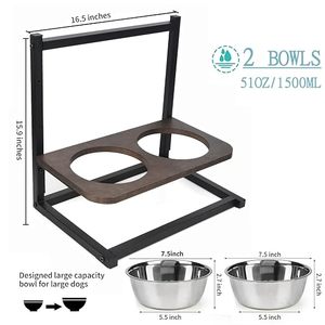 Adjustable Elevated Double Dog Bowl Stand with 2 Stainless Steel Feeding Bowls Wooden Top Raised Pet Food & Water Feeder for Dog - Product Image 6