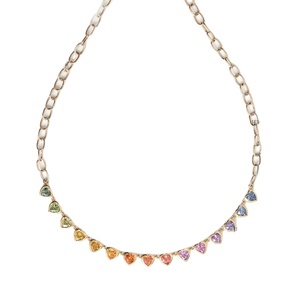 Collier pour femme en or pur 14 carats avec chaîne à maillons, serti de saphir arc-en-ciel en forme de cœur, nouveau style tendance, bijoux délicats - Product Image 3
