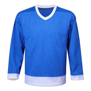 Custom Blue Winter Ice Hockey Jersey V-Neck Half Sleeve 100% Polyester Moisture Wicking Breathable Front Unisex Adult Uniform - Product Image 3