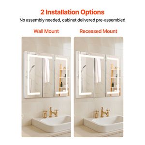 Armadietto a Specchio LED Illuminato 36 X 30 da Incasso a Parete con 3 Colori Dimmerabili e Funzioni HD per Bagno - Product Image 5
