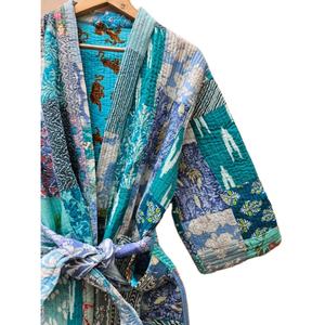 Kimono réversible Vintage matelassé en coton indien fait à la main pour femmes Robe thermique Style bohème avant pour vêtements de nuit - Product Image 3