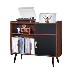 Support de tourne-disque vintage avec prise de courant, capacité de 350 albums, meuble de salon, table pour tourne-disque - Product Image 1