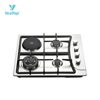 Table de cuisson encastrable à gaz 3 brûleurs plus 1 plaque électrique, plaque de cuisson intégrée en acier inoxydable pour usage domestique en cuisine