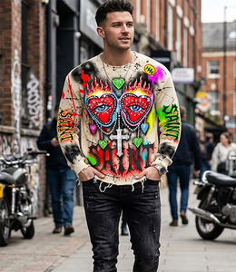 T-shirt à manches longues pour homme, grande taille, 100% coton, imprimé sur le devant, séchage rapide, respirant, design personnalisable, décontracté élégant pour adultes - Product Image 2