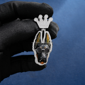Pendentif Hip Hop en émail personnalisé pour chien de berger allemand en argent sterling 925 entièrement glacé pendentif 3D Vvs Moissanite - Product Image 2