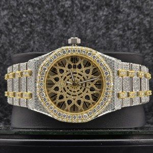 Montre squelette Moissanite Iced Out pour homme, or rose, luxe, hip-hop, acier inoxydable, mécanique, bracelet 20 mm, cadran analogique - Product Image 1
