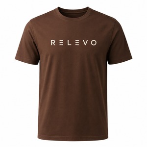 RELEVO T-shirt unisexe marron en spandex et polyester à manches courtes, col en V, logo imprimé sur le devant, coupe classique, séchage rapide, logo personnalisé - Product Image 1