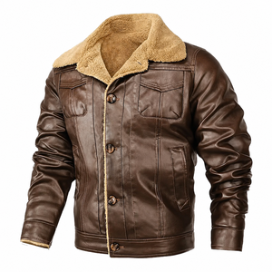 Chaqueta de Cuero Genuino para Hombre, Cortavientos, Informal, de Invierno, Corte Regular, Cierre de Botones - Product Image 3