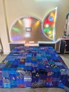 Handmade Vintage Old Sari Silk Kantha Embroidered <b>Quilt</b> Patchwork Queen Reversible Hypoallergenic <b>Bedspread</b> 100% Cotton Filling - Product Image 1