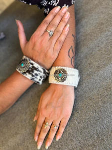 กำไลข้อมือหนังวัวแท้สีเทอร์ควอยซ์และหินเครื่องประดับตะวันตกกำไลข้อมือแบบปรับได้สำหรับผู้หญิง - Product Image 5