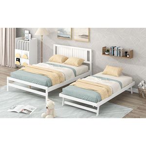 Letto a piattaforma bianco full size con letto estraibile regolabile per bambini, prima noto come SM000248AAK - Product Image 3