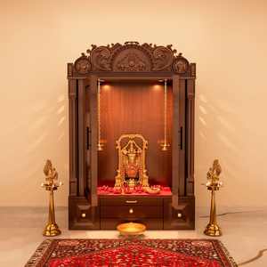 Gran Mandir de Madera Tallado a Mano Estilo Gopuram con Diseño Jali de Elefante, Acabado en Nogal, Templo Personalizado para el Hogar, Canadá - Product Image 6