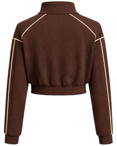 Veste de sport courte marron pour femme, zippée, pour la gym et le fitness, avec rayures contrastées, vêtements de sport, fabricant OEM - Product Image 2