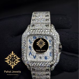 นาฬิกาข้อมือเพชรทรงสี่เหลี่ยมหรูหรา Pahal Jewels ตัวเรือนสแตนเลสสตีล ระบบอนาล็อก กลไกอัตโนมัติ แสดงวันที่ สำหรับผู้หญิง หน้าปัด 40 มม. กระจกแซฟไฟร์ สไตล์ฮิปฮอป - Product Image 5