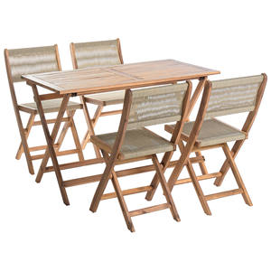 Mesa y Sillas Plegables con Cuerda, Muebles de Patio para Exteriores, Muebles Sencillos de Madera de Teca, Juego de Comedor para Exteriores - Niata - Product Image 1