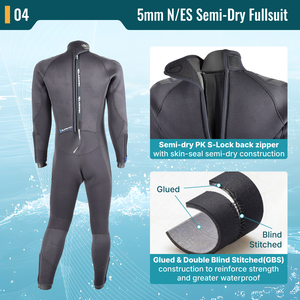 Combinaison semi-étanche professionnelle pour homme 5 mm -YKK # 10 fermetures éclair dorsales et néoprène gaufré, équipement de plongée haut de gamme, fabricant OEM/ODM - Product Image 5