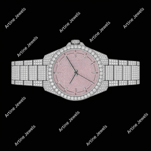Montre de luxe à cadran rose sertie de diamants avec bracelet serti de diamants, élégante et remarquable, pour un style moderne et tendance. - Product Image 3