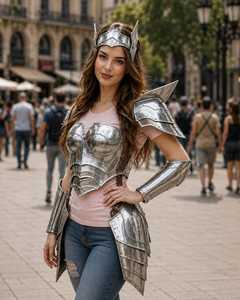 Ensemble d'armure en acier inoxydable plaqué argent, costume de guerrier tendance pour femmes - Product Image 1