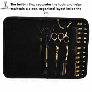 Kit de Herramientas de Lujo para Extensiones de Cabello en Acero Inoxidable Dorado y Negro, Alicates Profesionales Multifuncionales, Tijeras, Cuchilla, Peine, Juego Completo - Product Image 6