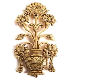 Traditional Brass Floral Wall Vase Handmade Metal <b>Art</b> Decor Gold Finish Medium Size 25-32 Inch Home Decoration - Product Image 3