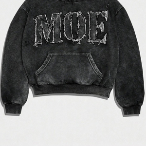 เสื้อฮู้ดดี้ผู้ชายสีดำล้างสี ปักโลโก้ MOE ทรงโอเวอร์ไซส์ สไตล์ลำลองแนวสตรีทแวร์ ผ้าฟลีซ สำหรับฤดูใบไม้ร่วง - Product Image 3
