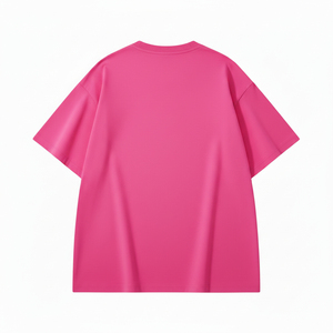 เสื้อยืดโอเวอร์ไซส์พิมพ์โลโก้ตามสั่ง สีชมพูสด ทรงหลวม ไหล่ตก ผ้าคอตตอนผสมโพลีเอสเตอร์เนื้อหนา เสื้อยืดเรียบง่าย สไตล์สตรีทแวร์ - Product Image 1