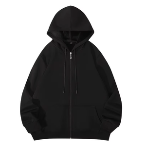 Sweat à capuche zippé en gros pour l'hiver, avec logo frontal, en maille ample, respirant, en polyester/coton écologique - Product Image 3
