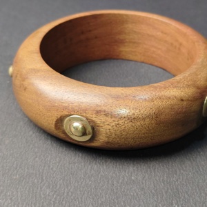 Premium Thick Rounded Wood Bangle with Large Polished Brass <b>Studs</b> - Chunky Statement Wooden Jewelry - Handmade Sustainable - Product Image 5